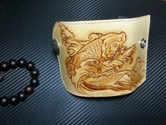 Handmade Leather Tooled Carp Flower Biker Mens Cool Car Key Wallet KeyChain for Men - imessengerbags