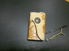 Handmade Leather Tooled Carp Flower Biker Mens Cool Car Key Wallet KeyChain for Men - imessengerbags