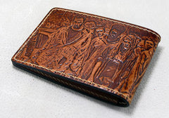 Handmade Leather Tooled Walking Dead License Wallet Mens Card billfold Wallet Cool Leather Wallet Slim Wallet for Men - imessengerbags