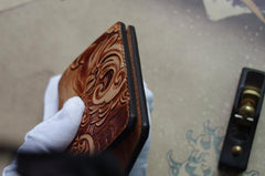 Handmade Leather Chinese Lion Tooled Mens billfold Wallet Cool Slim Wallet Biker Wallet for Men