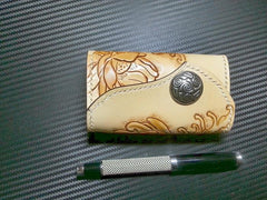 Handmade Leather Tooled Carp Flower Biker Mens Cool Car Key Wallet KeyChain for Men - imessengerbags