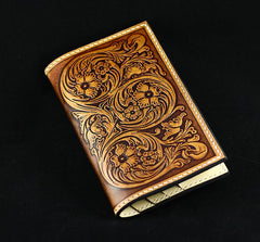 Handmade Leather Tooled Floral Mens Long Wallet Cool Leather Wallet Clutch Wallet for Men - imessengerbags