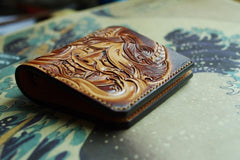 Handmade Leather Prajna Tooled Mens billfold Wallet Cool Slim Wallet Biker Wallet for Men