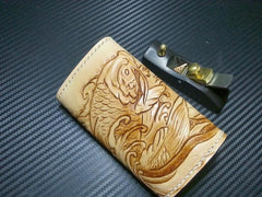 Handmade Leather Tooled Carp Flower Biker Mens Cool Car Key Wallet KeyChain for Men - imessengerbags