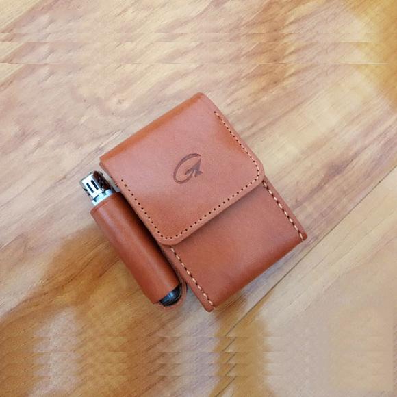 Cool Handmade Brown Leather Mens Cigarette Case with Lighter Holder Belt Loop for Men