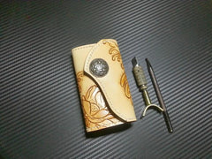 Handmade Leather Tooled Carp Flower Biker Mens Cool Car Key Wallet KeyChain for Men - imessengerbags