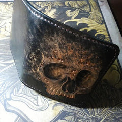 Handmade Leather Skull Tooled Mens billfold Wallet Cool Leather Wallet Slim Wallet for Men - imessengerbags