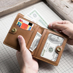 Handmade Leather Mens Cool Slim Leather Wallet Men Small Wallets Bifold for Men - imessengerbags