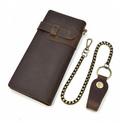 Handmade leather biker trucker wallet leather chain men Vintage Brown long wallet