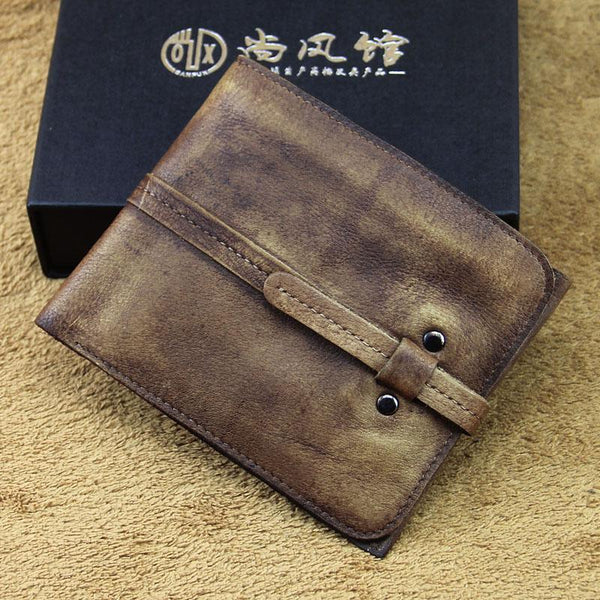 Handmade Mens Cool billfold Leather Wallet Men Small Slim Wallets Bifold for Men - imessengerbags