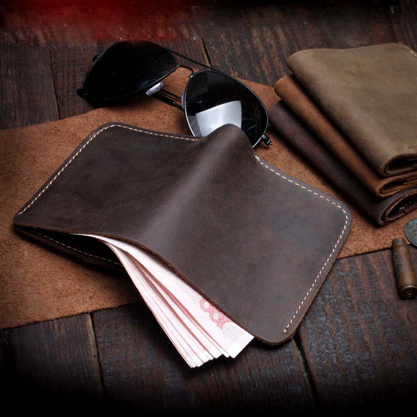 Handmade Leather Mens Cool Slim Leather Wallet Men Small Wallets Bifold for Men - imessengerbags