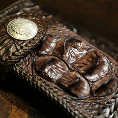Handmade Leather Crocodile skin Biker Wallet Mens Cool Chain Wallet Trucker Wallet with Chain - imessengerbags