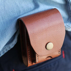 Cool Brown Leather Mens Cigarette Case Cigarette Holder Belt Pouch with Belt Loop for Men