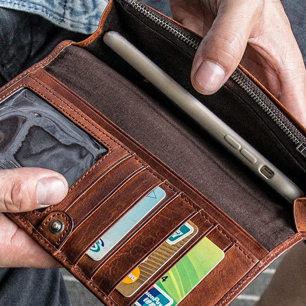 Handmade Leather Mens Cool Long Leather Wallet Bifold Clutch Wallet for Men - imessengerbags