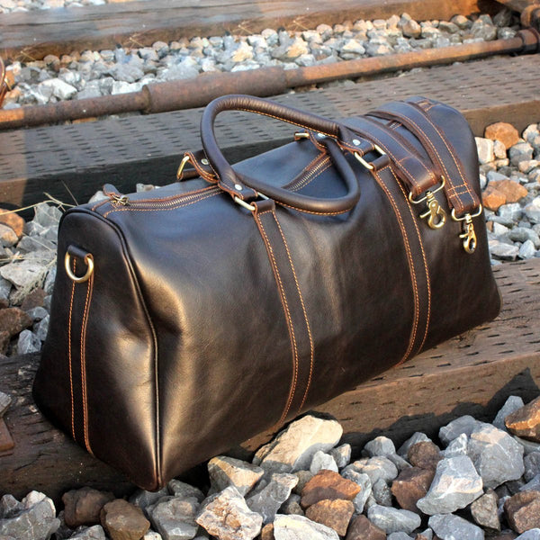 Genuine Leather Mens Cool Weekender Bag Travel Bag Duffle Bags Overnight Bag Holdall Bag for men