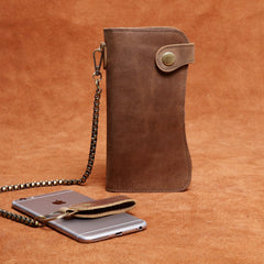 Handmade Genuine Leather Biker Wallet Mens Cool Chain Wallet Trucker Wallet with Chain