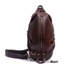 Handmade Leather Mens Cool Chest Bag Sling Bag Crossbody Bag Travel Bag Hiking Bag for men