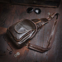 Genuine Leather Mens Cool Chest Bag Sling Bag Crossbody Bag Travel Bag Hiking Bag for men