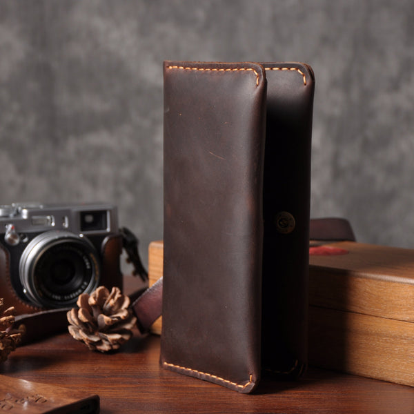 Handmade Leather Mens Cool Long Leather Wallet Bifold Clutch Wallet for Men - imessengerbags