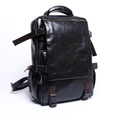 Genuine Leather Mens Cool Backpack Sling Bag Large Black Travel Bag Hiking Bag for men - imessengerbags