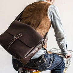 Genuine Leather Mens Messenger Bag Briefcase Laptop Bag Bike Bag Cycling Bag for men