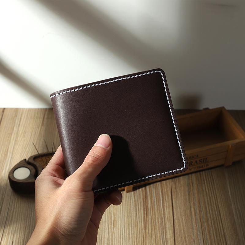 Handmade Blue Leather Billfold Wallet Personalized Mens Contrast Color Wallets for Men