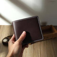 Handmade Blue Leather Billfold Wallet Personalized Mens Contrast Color Wallets for Men