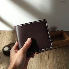 Handmade Coffee Leather Billfold Wallet Personalized Mens Contrast Color Wallets for Men