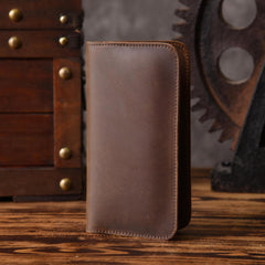 Handmade Leather Mens Cool Long Leather Wallet Slim Phone Clutch Wallet for Men