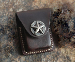 Cool Mens Leather Star Zippo Lighter Case with Loop Zippo lighter Holder with clips