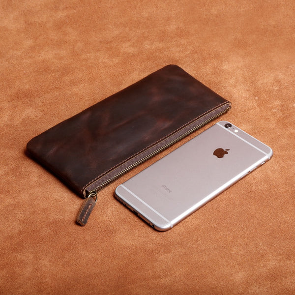 Genuine Leather Mens Cool Long Leather Wallet Slim Zipper Clutch Wristlet Wallet for Men - imessengerbags
