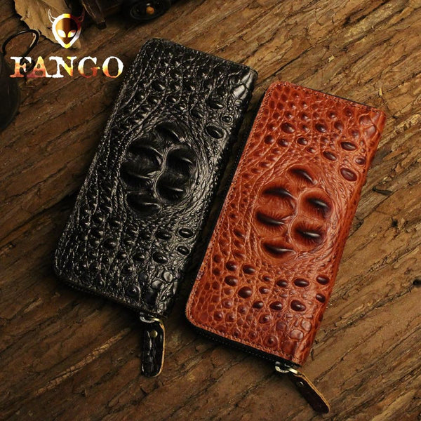 Handmade Leather Mens Cool Zipper Phone Travel Long Wallet Card Holder Card Slim Clutch Wallets for Men - imessengerbags