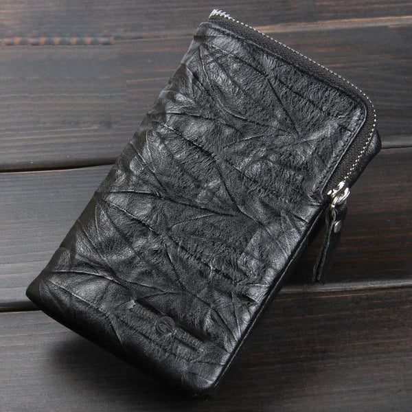 Handmade Leather Mens Cool Long Leather Wallet Zipper Wristlet Clutch Wallet - imessengerbags