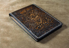 Handmade Leather Tooled Death Metal Deathcore License Wallet Mens Card billfold Wallet Cool Leather Wallet Slim Wallet for Men - imessengerbags