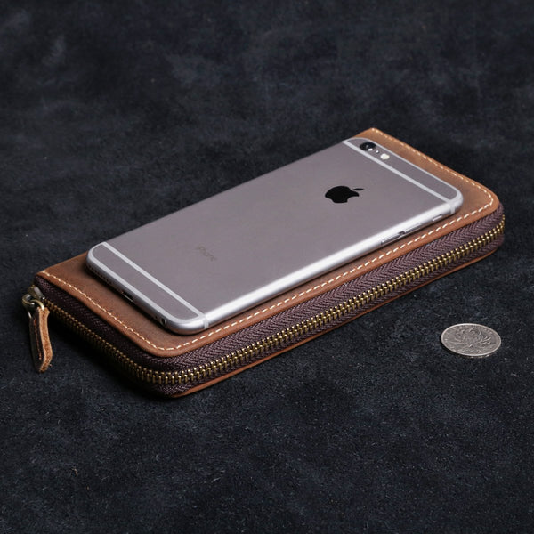 Genuine Leather Mens Cool Long Leather Wallet Zipper Clutch Wristlet Wallet for Men - imessengerbags