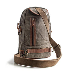 Canvas Leather Mens Cool Chest Bag Sling Bag Crossbody Bag Travel Bag Hiking Bag for men