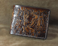 Handmade Leather Tooled TheWalkingDead Mens billfold Wallet Cool Leather Wallet Slim Wallet for Men - imessengerbags