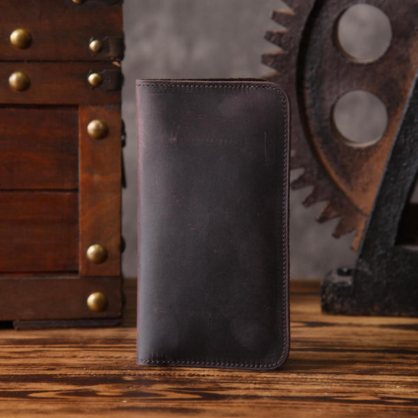 Handmade Leather Mens Cool Long Leather Wallet Slim Phone Clutch Wallet for Men - imessengerbags