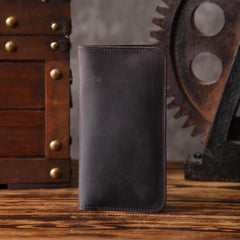 Handmade Leather Mens Cool Long Leather Wallet Slim Phone Clutch Wallet for Men