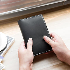 Handmade Leather Mens Travel Wallet Passport Leather Wallet Short Slim Wallets for Men - imessengerbags