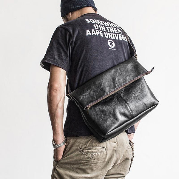 Genuine Leather Mens Cool Messenger Bag iPad Bag Chest Bag Bike Bag Cycling Bag for men