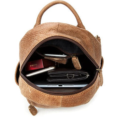Khaki Fashion Mens Leather Small Travel Backpacks Cute College Backpacks School Backpack for men - imessengerbags