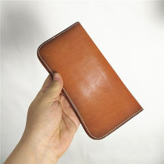 [On Sale] Handmade Vintage Mens Leather Long Wallets Bifold Long Wallet for Men