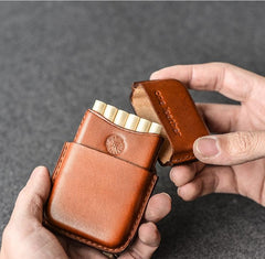 Handmade Black Leather Mens 11pcs Cigarette Holder Case Cool Custom Cigarette Case for Men - imessengerbags