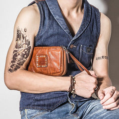 Handmade Leather Mens Cool Long Leather Wallet Zipper Clutch Wallet for Men