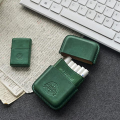 Cool Green Leather Mens 14pcs Cigarette Holder Case Cool Custom Cigarette Case for Men - imessengerbags