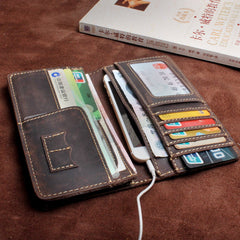 Handmade Leather Mens Wallet Cool Long Leather Wallet Clutch Wristlet Wallet for Men - imessengerbags