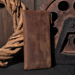Handmade Leather Mens Cool Long Leather Wallet Zipper Clutch Wallet for Men - imessengerbags