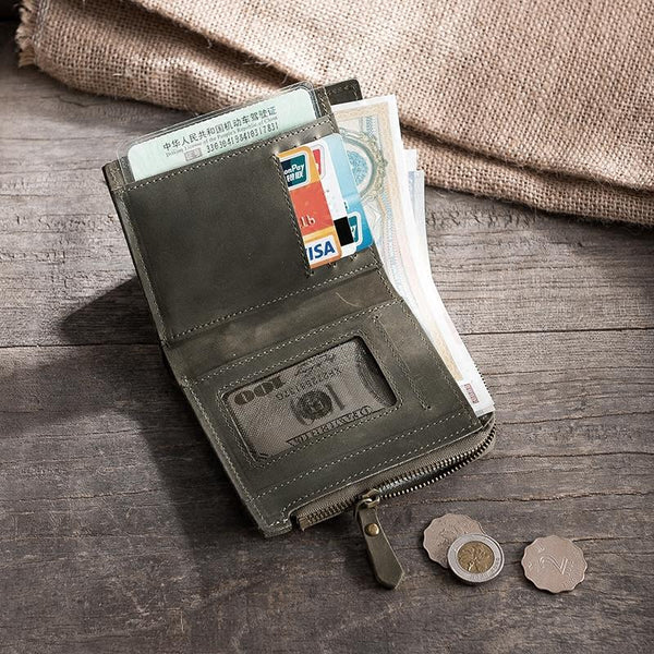 Handmade Leather Mens Cool Slim Leather Wallet Men Small Wallets Bifold for Men - imessengerbags