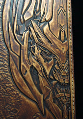 Handmade Leather Tooled Transformers Megatron Mens Long Wallet Cool Leather Wallet Clutch Wallet for Men - imessengerbags